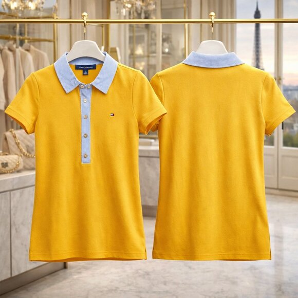 Tommy Hilfiger Mustard Yellow Polo - Golf Shirt XS NWT Pinstripe Collar Preppy - Picture 3 of 9